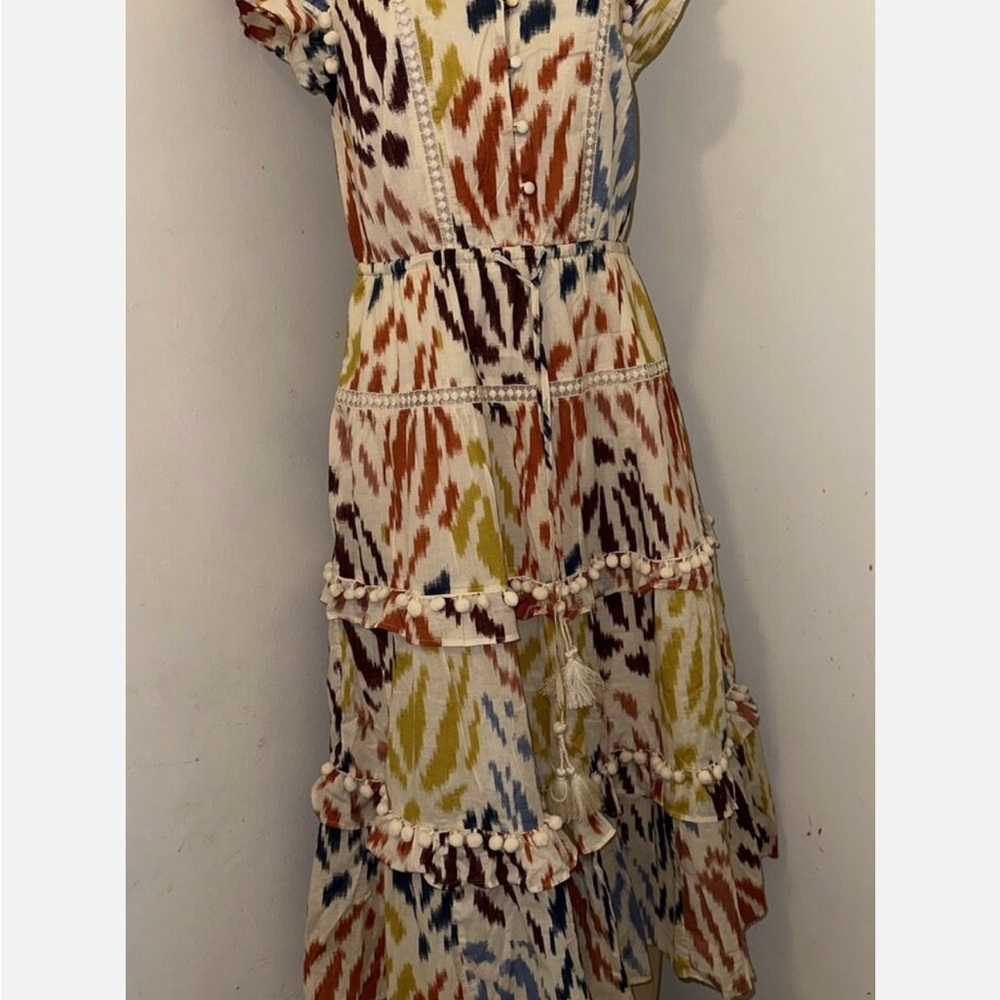 Point Sur J.Crew 100% Cotton Ikat Flutter Sleeve Midi Dress NWT Sz 14